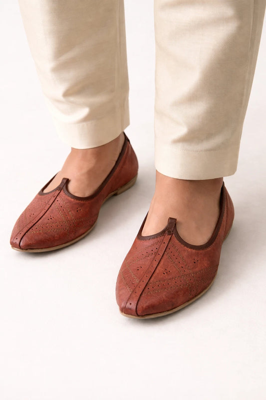 Handmade Ethnic Cherry Jutti Genuine Leather Mojari
