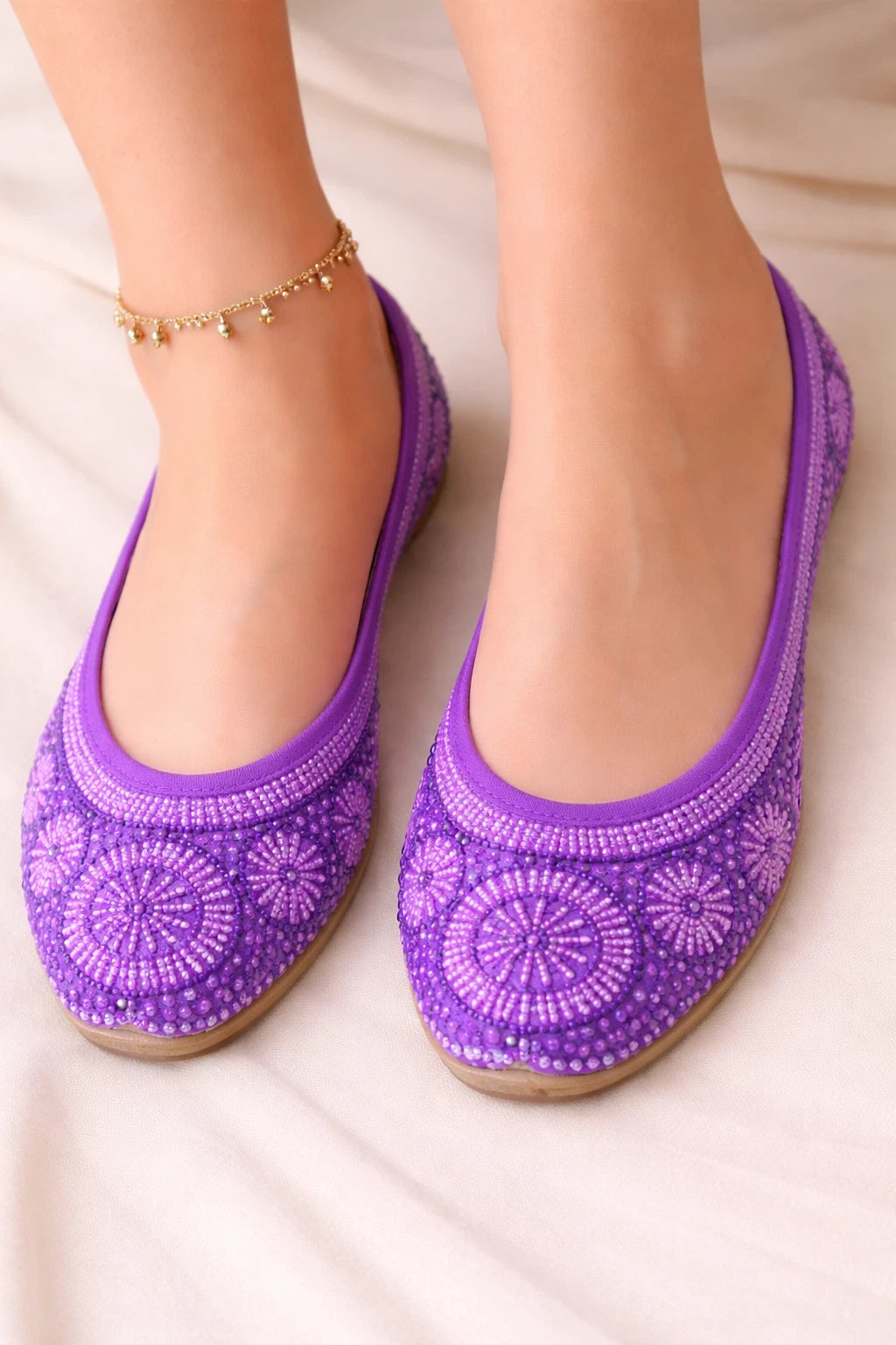 Women Handmade Bridal Purple Jutti Ethnic Flats Mojari