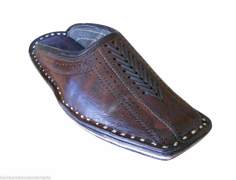 By Kalra Creations Men Slippers Shoes Indian Mojaries Handmade Khussa Leather Clogs Ethnic Brown Jutties Flip-Flops Flat US 8