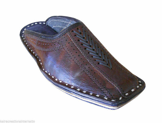 Men Slippers Shoes Indian Mojaries Handmade Khussa Leather Clogs Ethnic Brown Jutties Flip-Flops Flat US 8