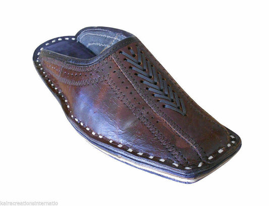 By Kalra Creations Men Slippers Shoes Indian Mojaries Handmade Khussa Leather Clogs Ethnic Brown Jutties Flip-Flops Flat US 8