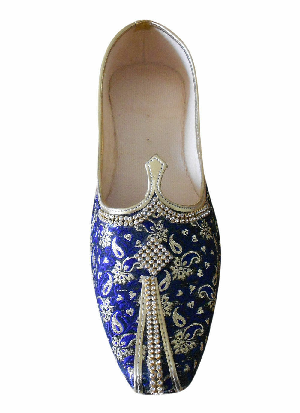 Men Shoes Wedding Mojaries Handmade Blue Golden Loafers & Slip Jutties Flip-Flops Flat US 6/7