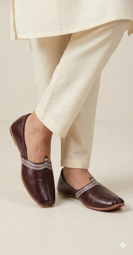 Punjabi Khussa Loafers for Men Brown Leather