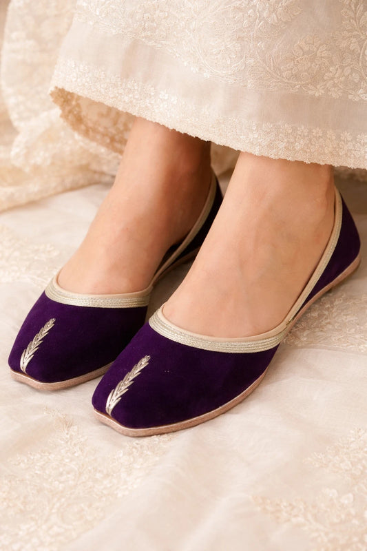 Handmade Bridal Purple Ethnic Flats Mojari