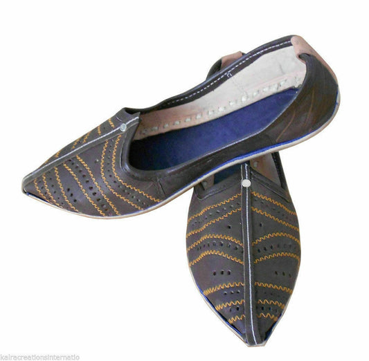 Men Shoes Traditional Indian Brown Mojaries Leather Jutties Flip-Flops Flat US 8