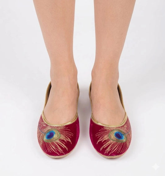 Handmade Bridal Red Jutti Ethnic Flats Mojari
