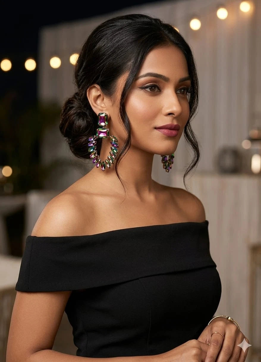 Women Jewelry Indian Rose Gold Tone Stone Style Bridal Brass Earrings