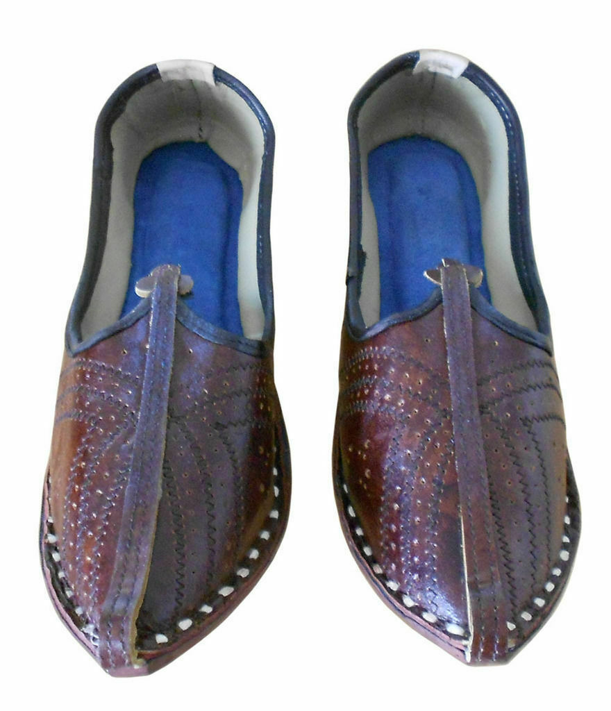 Men Shoes Traditional Indian Jutties Leather Brown Espadrilles Mojaries Flip Flops Flat US 7