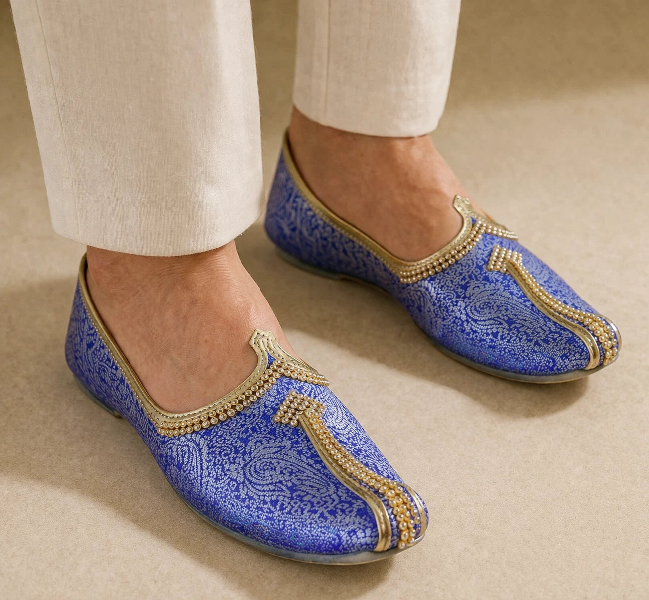 Groom Handmade Wedding Loafers Synthetic Sky Blue Jutties
