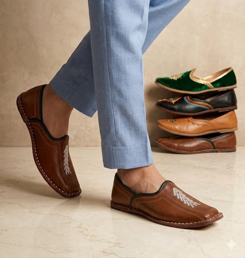 Handmade Ethnic Jutti for Men Brown Leather Shoes