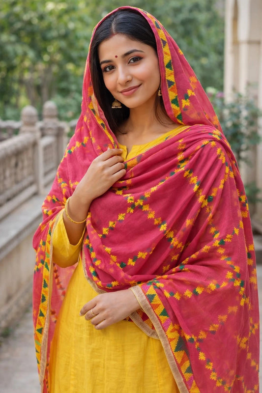 Wedding Dupatta for Women Phulkari Multicolor Bridal Silk