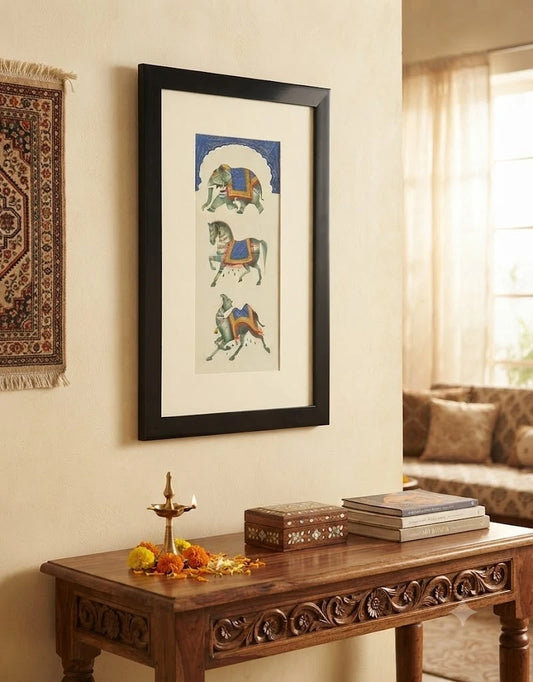Indian Handmade Traditional Animal Wooden Painting Colorful Home Decor Framed