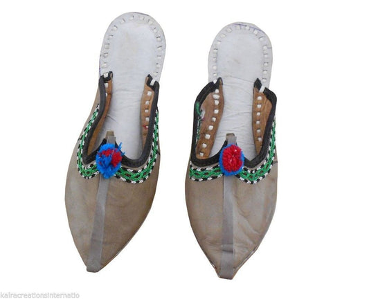 By Kalra Creations Women Slippers Indian Handmade Mojaries Clogs Gray Open Jutties Slip On Flip-Flops Flat US 6