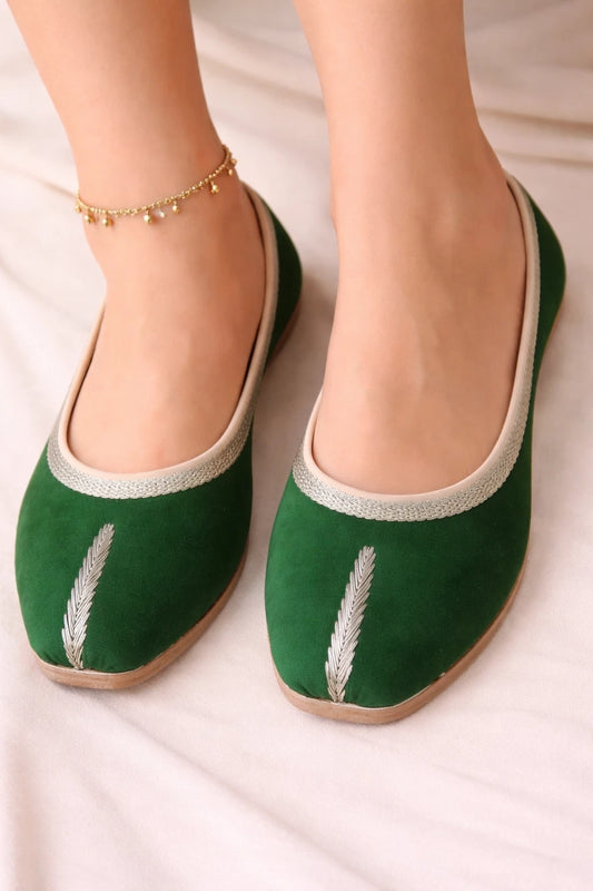 Handmade Bridal Green Jutti Ethnic Flats Mojari