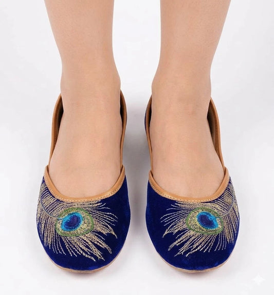 Handmade Bridal Blue Mojari Ethnic Flats Jutti