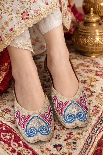 Handmade Bridal Mojari Multicolor Ethnic Flat Jutti