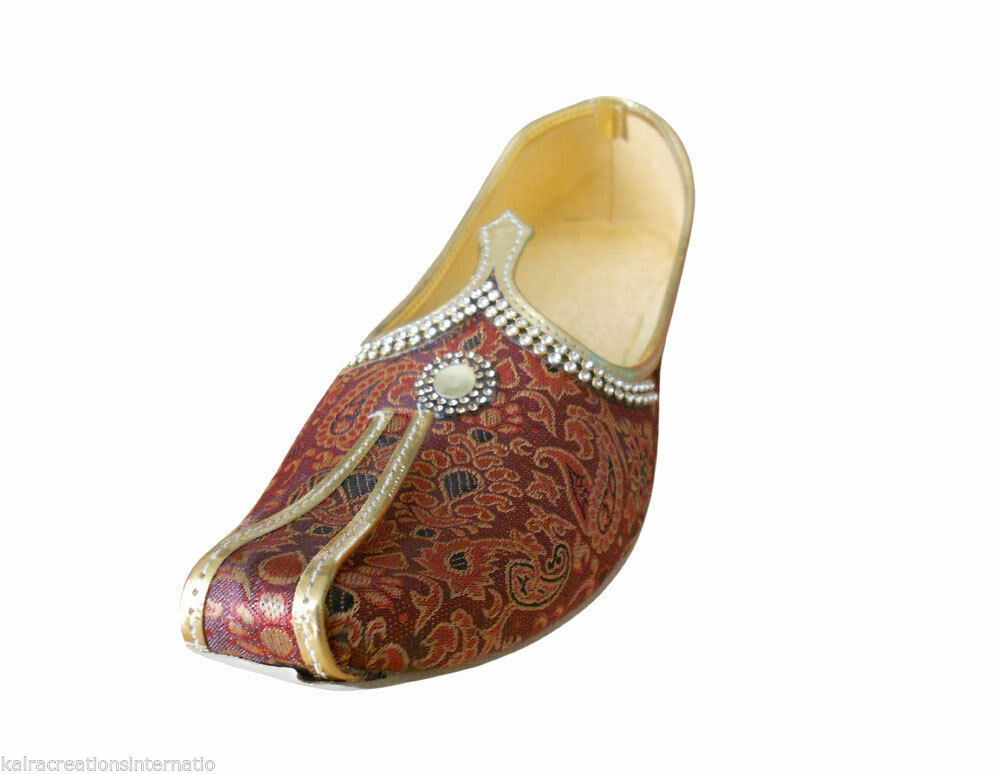 Men Shoes Traditional Mojaries Wedding Leather Maroon Jutties Loafers & Slip Ons Flip-Flops Flat US 6