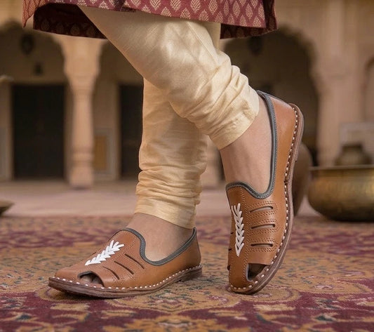 Handmade Leather Mojari Shoes for Men Brown Khussa