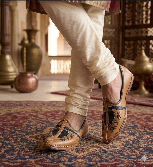 Handmade Ethnic Jutti for Men Brown Leather Mojari