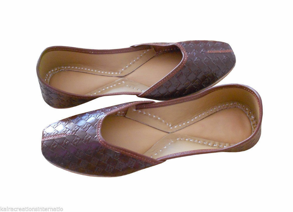 Women Shoes Indian Handmade Leather Mojaries Ballerinas Brown Jutties Flip-Flops US 6.5