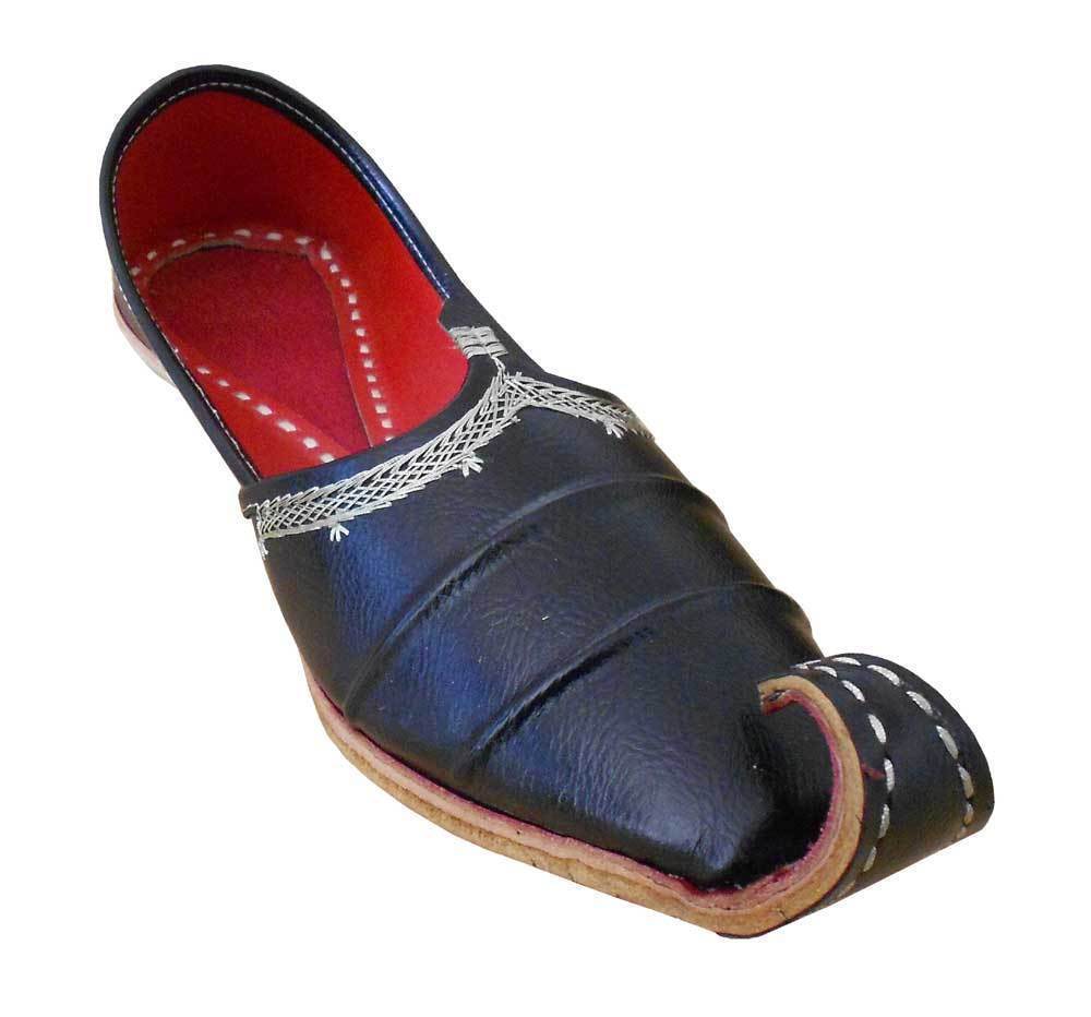 Men Shoes Black Jutties Indian Leather Mojaries Loafers & Slip Ons Flip-Flops Flat US 8.5-10.5