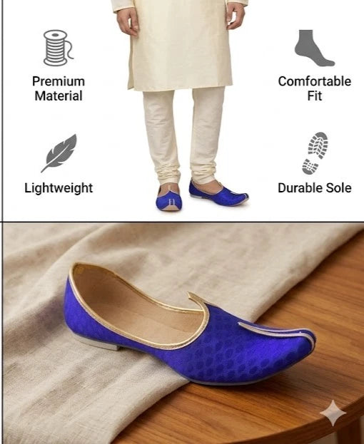 Sherwani Mojari Shoes for Groom Blue Jutti
