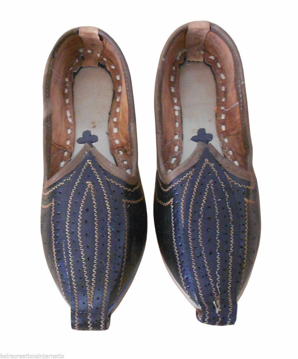 Men Shoes Leather Mojaries Indian Handmade Black Espadrilles Casual Jutties Flip-Flops US 7