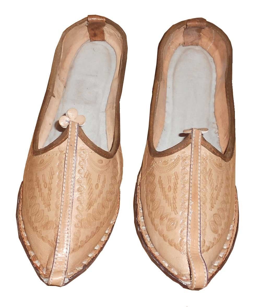Men Shoes Handmade Indian Espadrilles Leather Jutties Cream Mojaries Flip-Flops Flat US 7