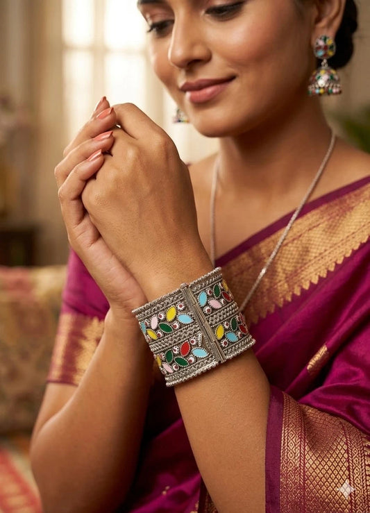 Stylish Oxidised Silver Look Bracelet Bangle