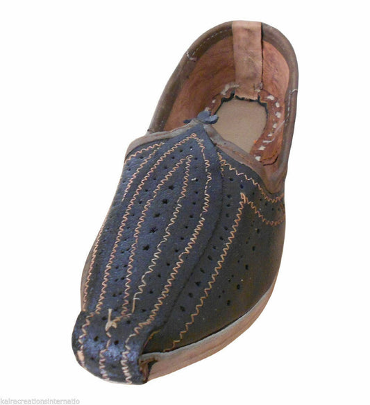 Men Shoes Indian Mojaries Handmade Black Leather Khussa Espadrilles Jutties Flip-Flops Flat US 8