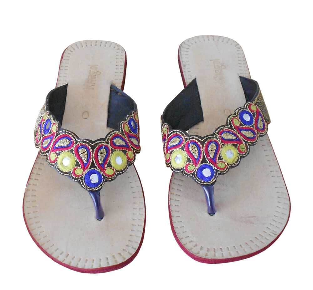 Women Slippers Indian Handmade Leather Mojaries Cream Jutties Embroidered Flip-Flop Flat US 5-9