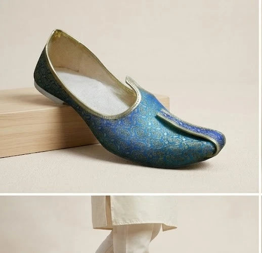 Handmade Wedding Jutti for Men Sky Blue Mojari