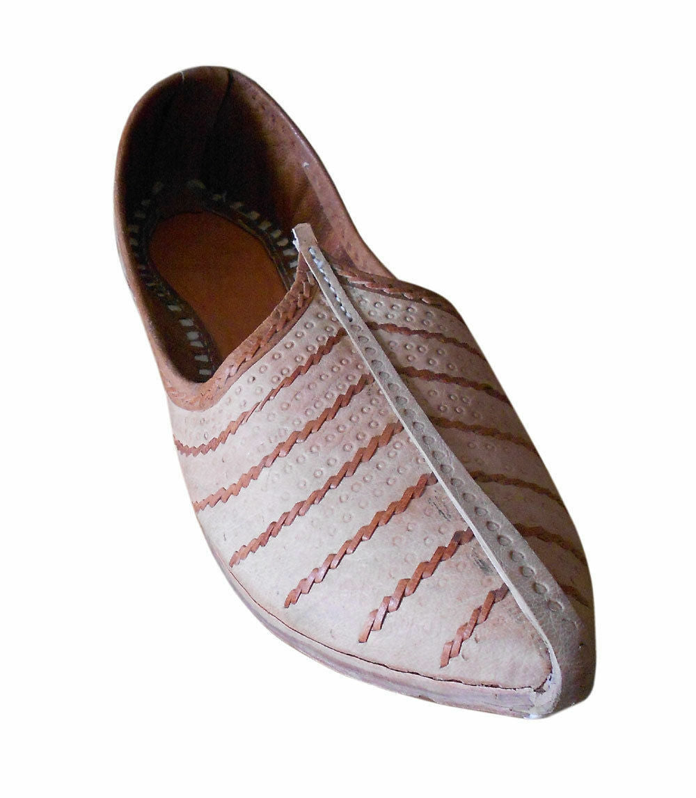 Women Shoes Indian Handmade Unisex Mojaries Leather Cream Jutties Flip-Flops Flat US 7-8