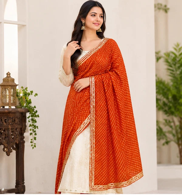 Wedding Dupatta Orange & Golden for Women Bridal Silk