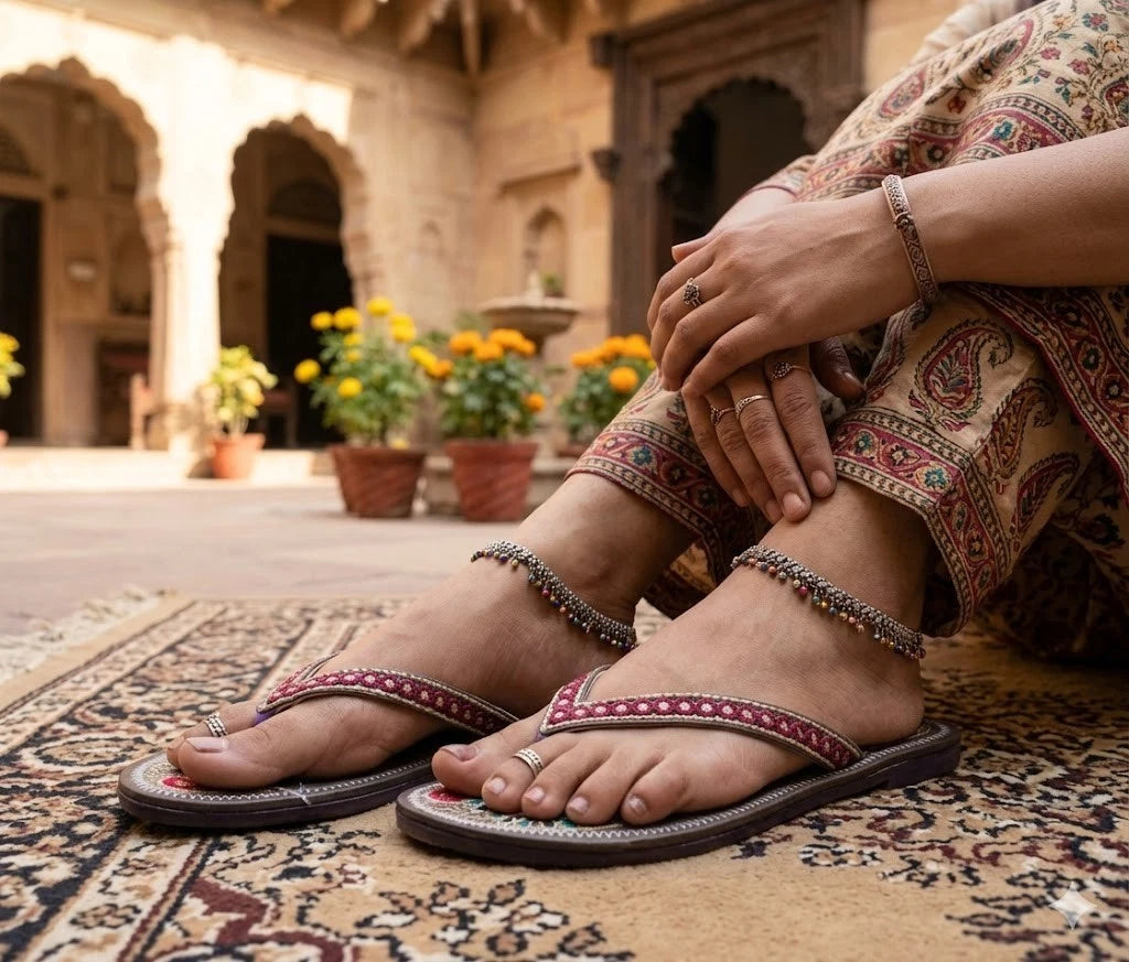 Handmade Bridal Multicolor Ethnic Flat Slippers