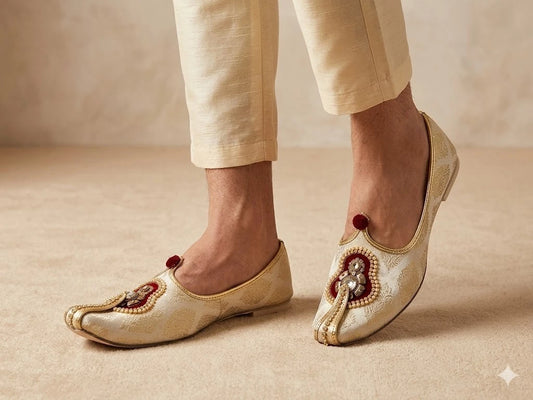 Sherwani Mojari Shoes for Groom Cream Jutti