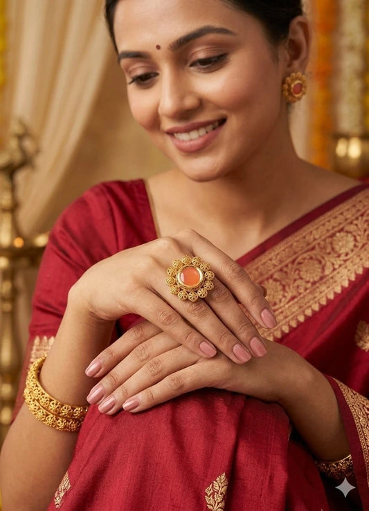 Women’s Stylish Polki Ring Adjustable Kundan Bridal & Festive Jewellery