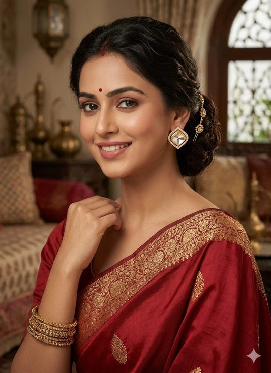Women Gold Plated Copper Pendant With Earrings