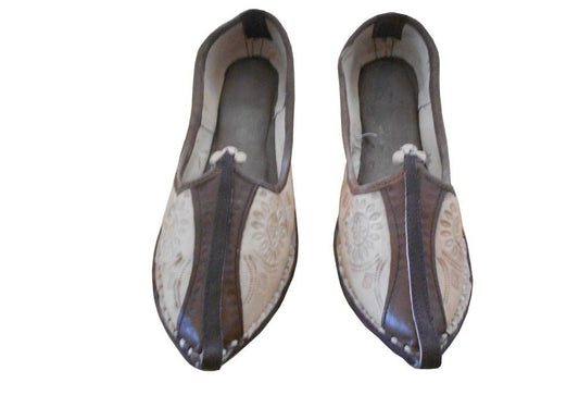 By Kalra Creations Men Shoes Traditional Khussa Handmade Cream Casual Jutties Leather Mojaries Flip-Flops Flat US 8