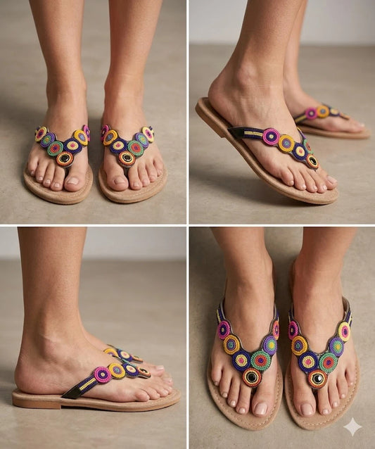 Handmade Bridal Cream Women Ethnic Flats Slippers