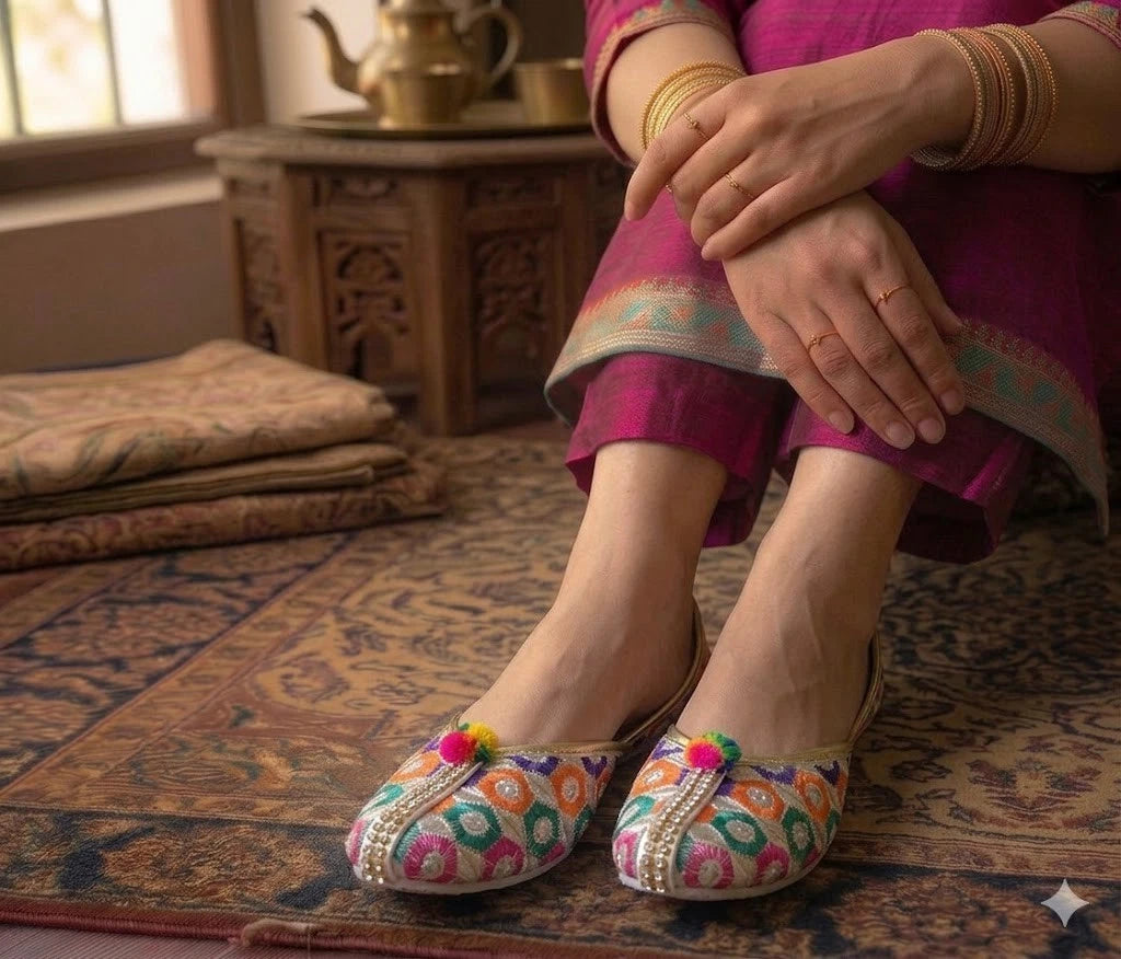 Handmade Bridal Multicolor Mojari Ethnic Flats Jutti