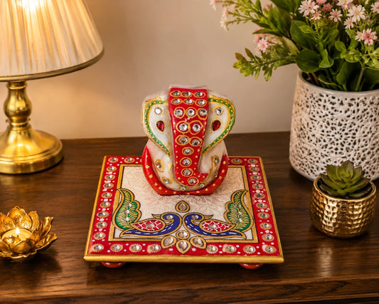 Home Decor Indian Handmade Lord Ganesha Marble Statue Sculpture White