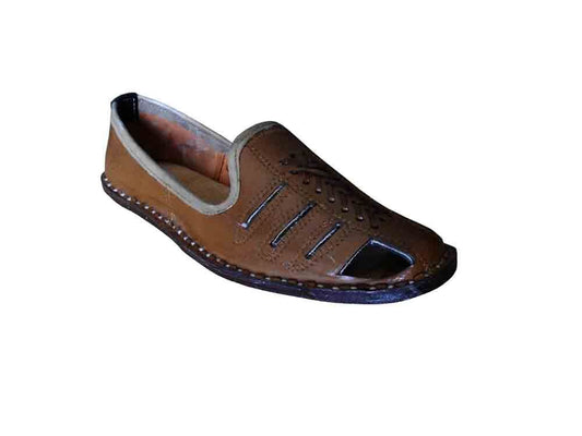 Men sandals Shoes Indian Jutties Traditional Leather Brown Mojaries Flip-Flops Flat US 8-11