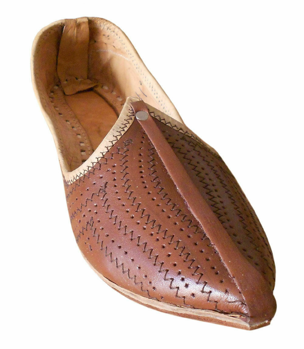 Men Shoes Indian Handmade Jutties Traditional Loafers & Slip Ons Leather Brown Mojaries Flip-Flops Flat US 8