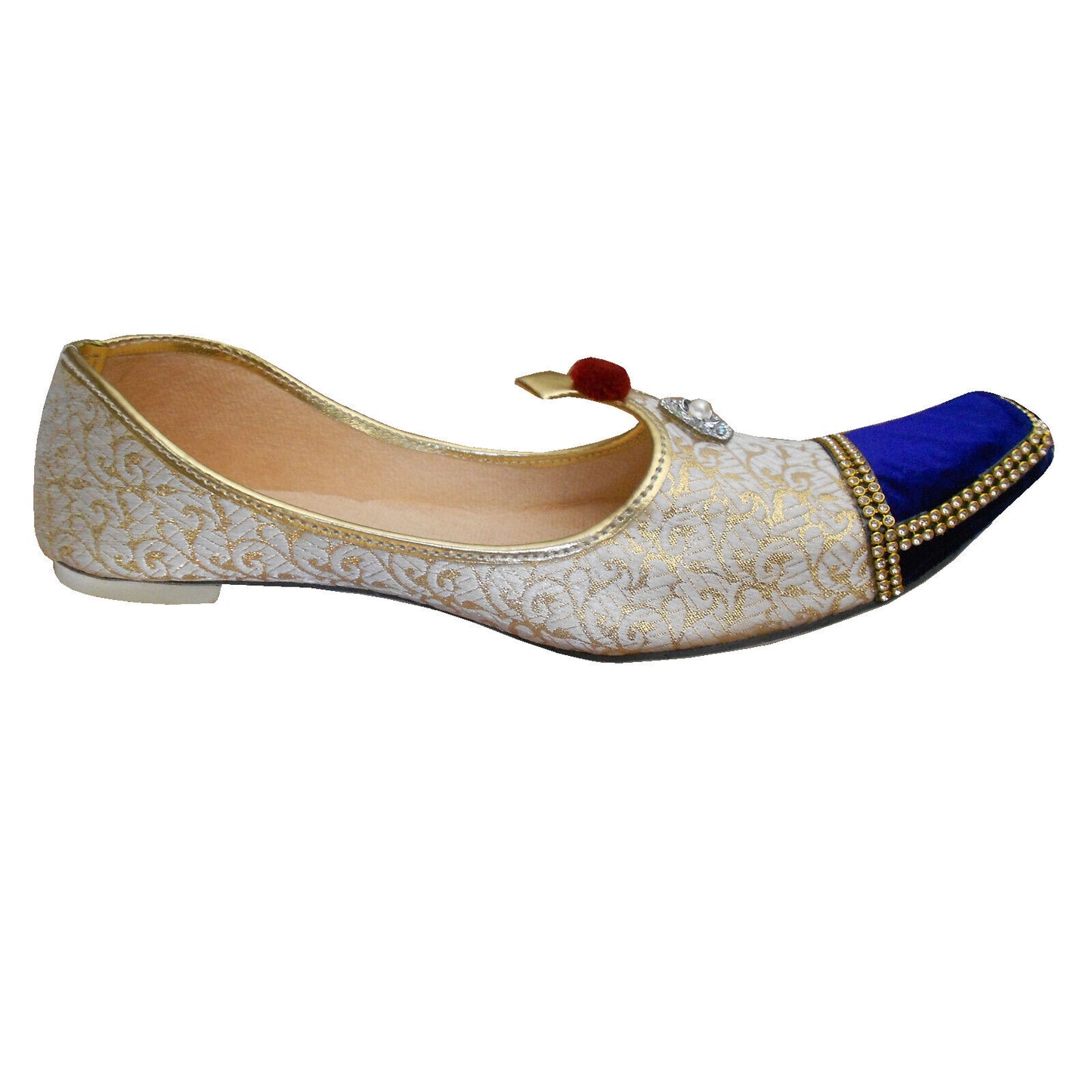 Men Shoes Indian Wedding Punjabi Handmade Cream & Blue Khussa Groom Leather Mojaries Flip-Flops Flat US 8