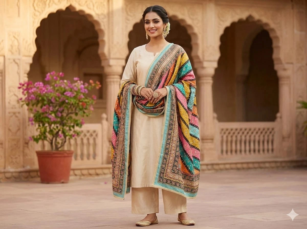 Wedding Dupatta for Women Phulkari Multicolor Bridal Silk
