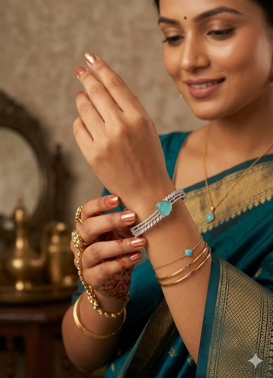 Women Bracelet Brass Oxidised Side Openable Bangles