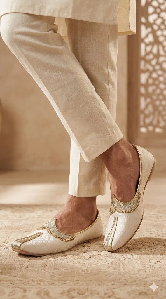 Handmade Wedding Jutti for Men Cream Mojari