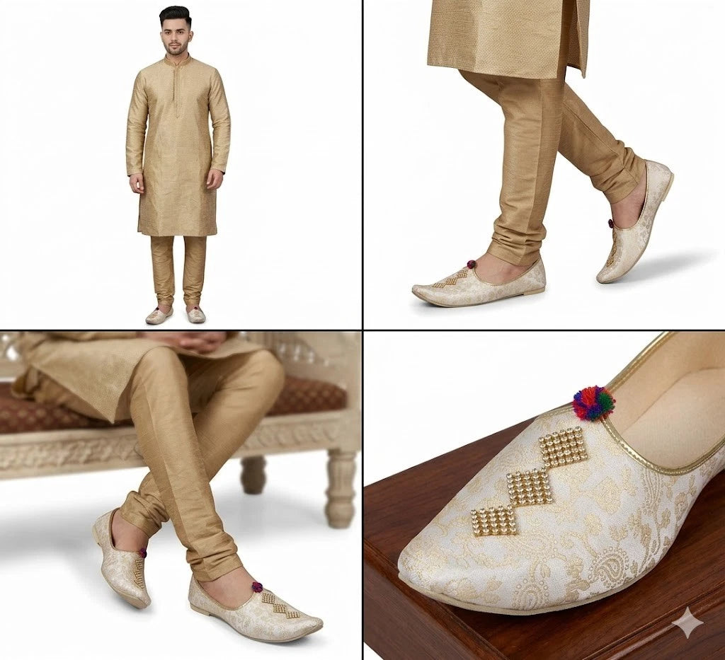 Cream Groom Jutti Shoes Handmade Sherwani Mojari