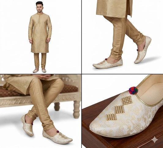 Cream Groom Jutti Shoes Handmade Sherwani Mojari